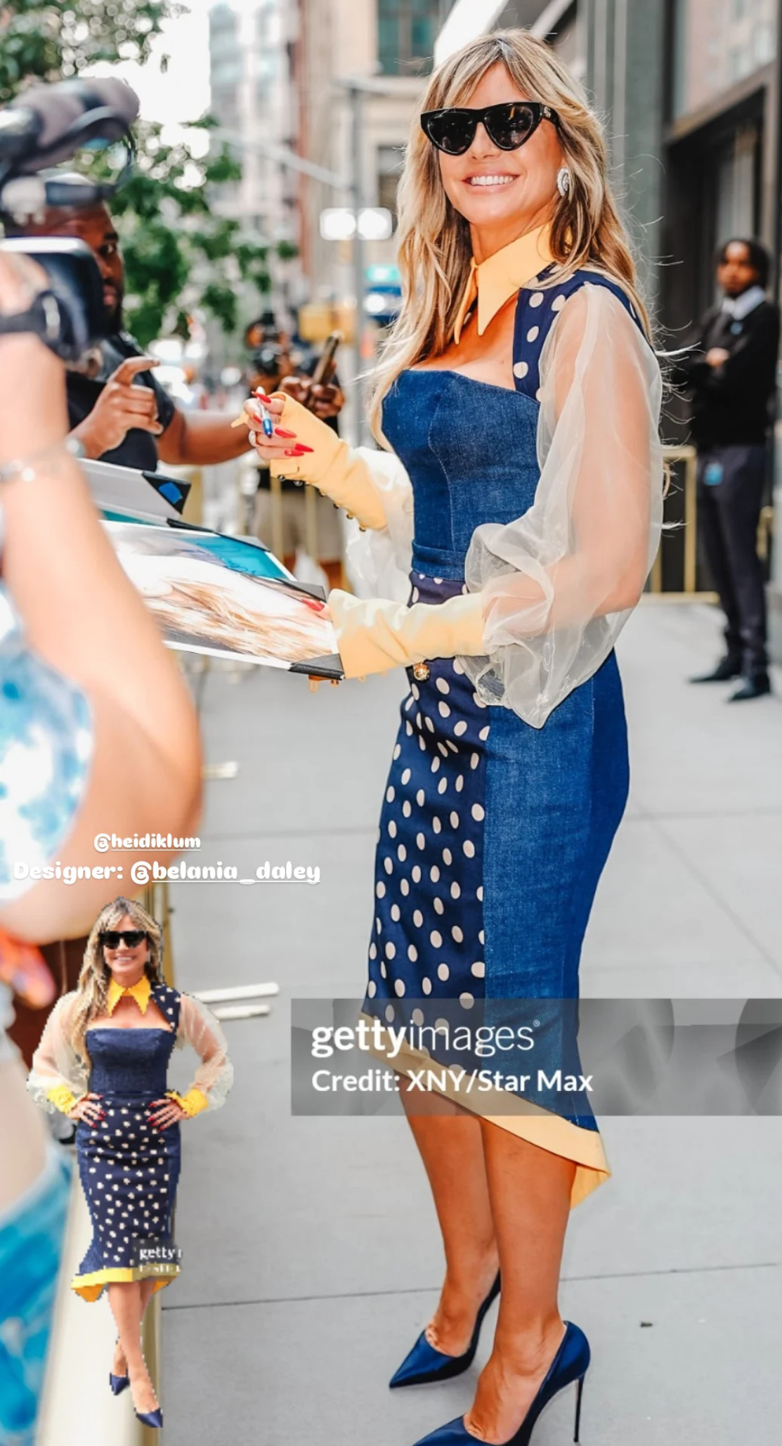 heidi klum denim dress Heidi Klum wears a mega thigh slit denim dress on the red carpet