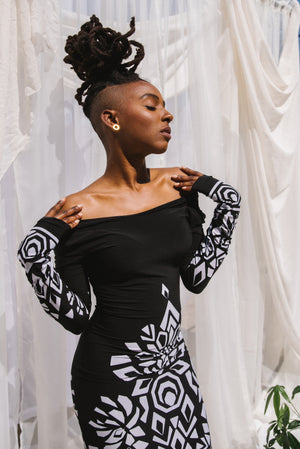 Black Graphic Print Dress