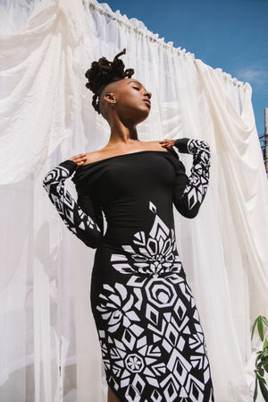 Black Graphic Print Dress