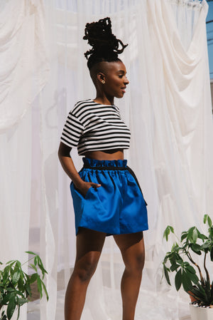 Twill Satin Shorts - Royal Blue