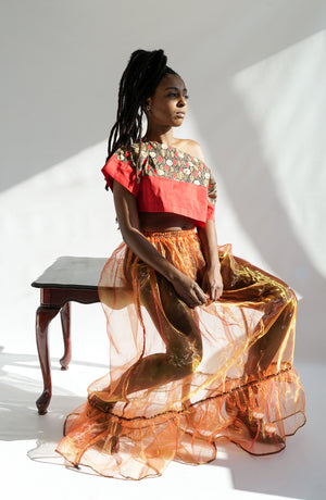 Sheer Organza Skirt Orange