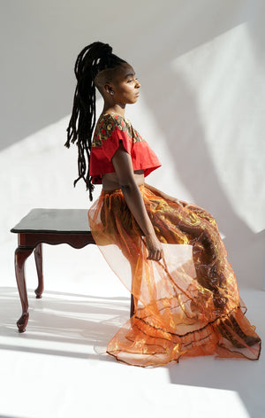 Sheer Organza Skirt Orange