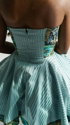 Blue Cocktail Dress with Invisible Zipper