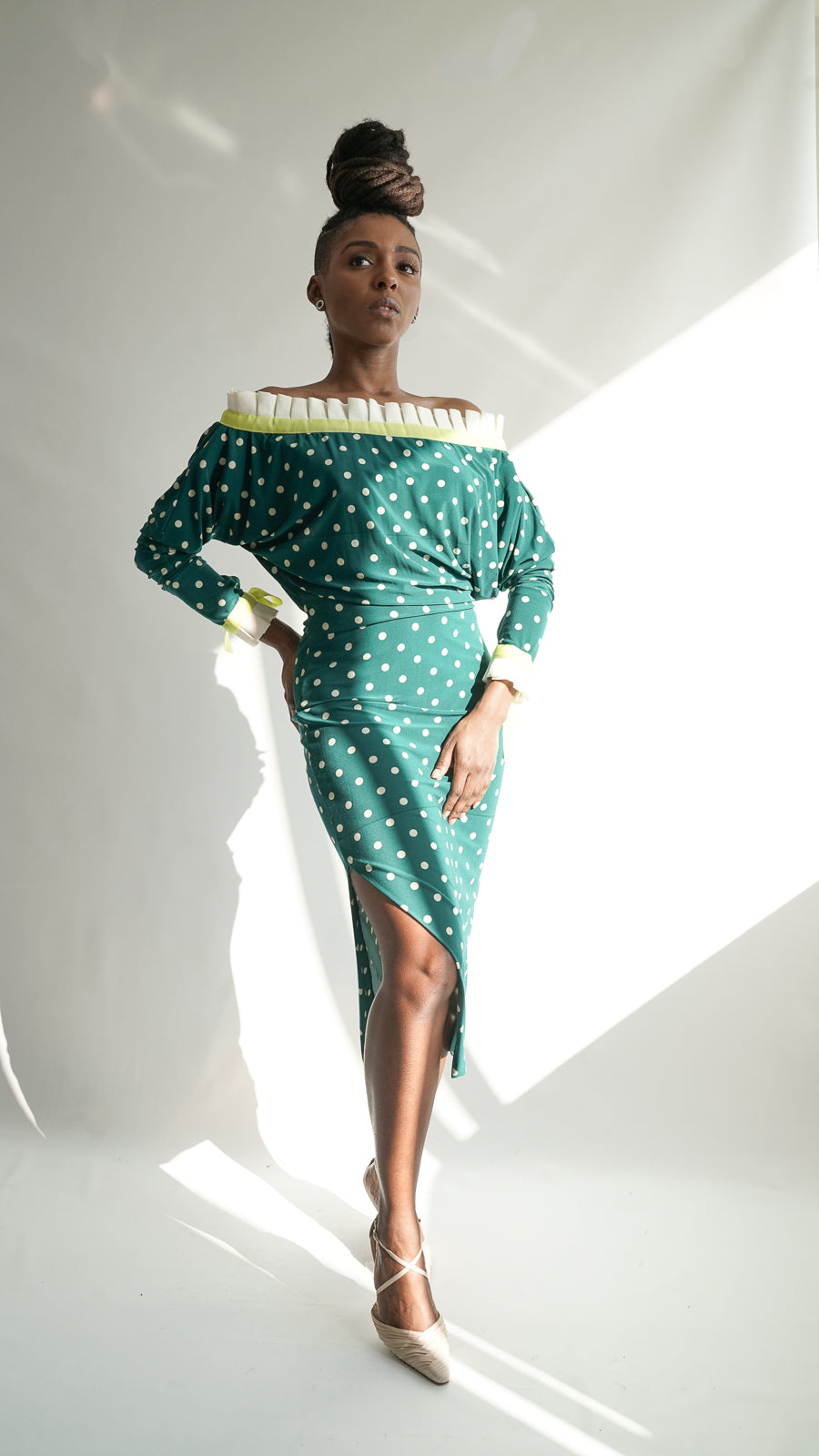 Off Shoulder Dress - Polka Dot