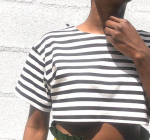 Oversized Crop Top with Stripes