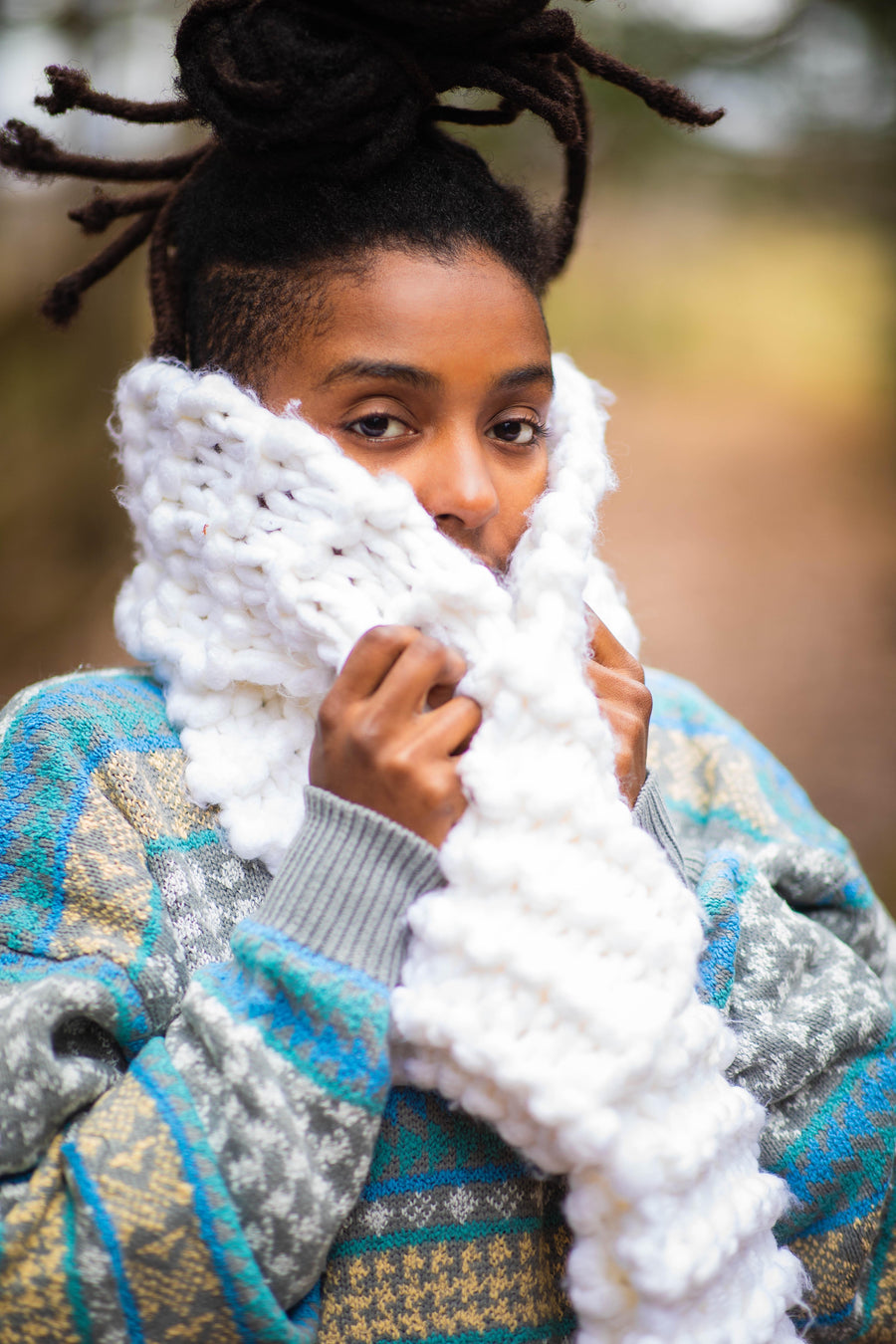 Chunky Knit Scarf White