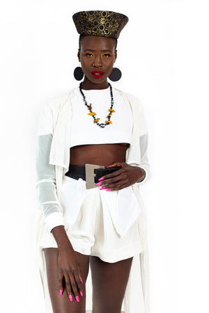 Handmade White Mesh Jacket with Panel Opening